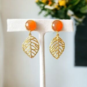 LAST ONE: Carnelian Gold Leaf Earrings